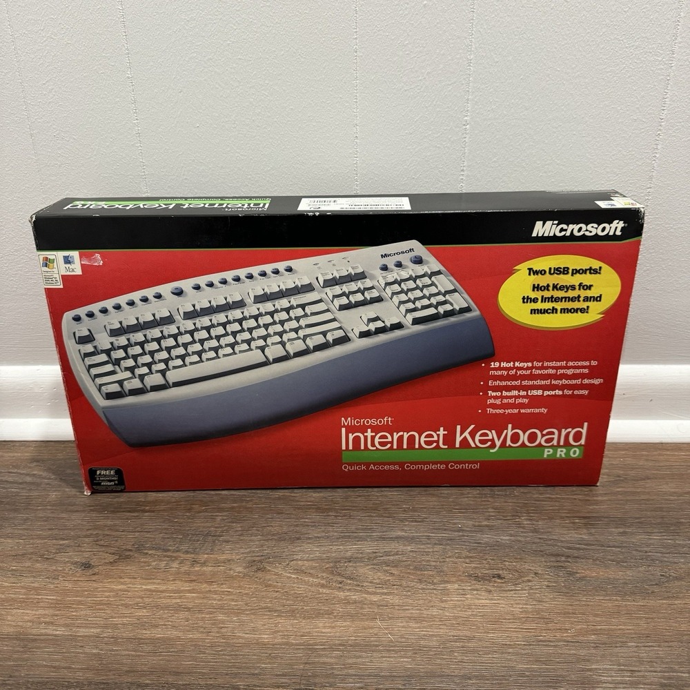 Microsoft‎ Internet Keyboard Pro Wired 2 USB Ports Hot Keys New